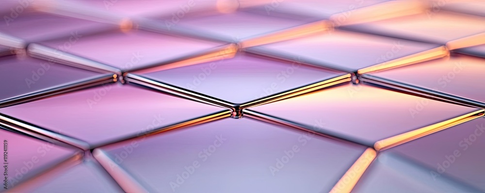 Poster Symmetry gradient concept. Close-up of a futuristic surface with geometric patterns and vibrant reflections.