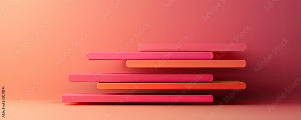 Poster Symmetry gradient concept. Abstract layered shapes in warm pink and orange tones on a smooth background.
