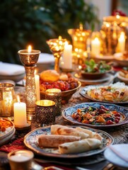 Aromatic Middle Eastern Feast Under Candlelight for Iftar during Ramadan