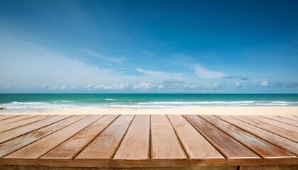 Fototapeta premium Table wooden on sea beach