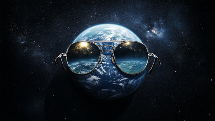 Obraz premium サングラスをかけた地球を宇宙から眺める奇想天外なイメージ