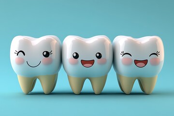 Fototapeta premium Cute Cartoon Teeth Smiling Against a Blue Background