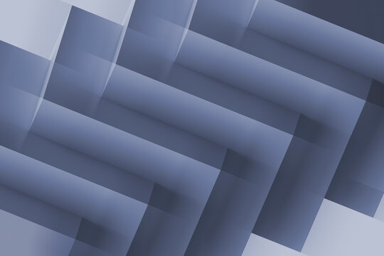 Geometric shapes in blue and gray tones create a feeling of depth and motion