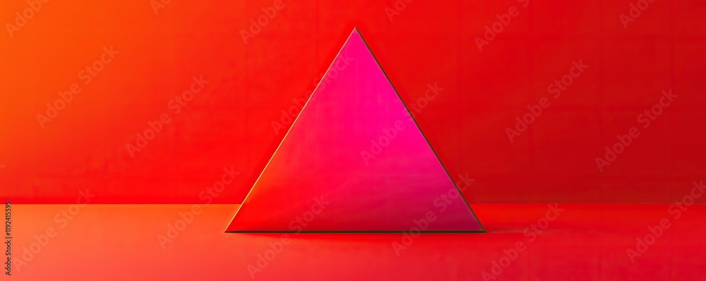 Poster vivid gradient concept. a vibrant pink pyramid rests against a gradient red backdrop, showcasing mod