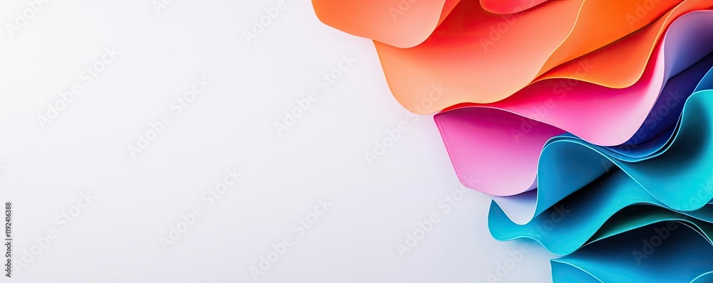 Poster Vivid gradient concept. Colorful abstract paper waves creating a vibrant and modern background design.
