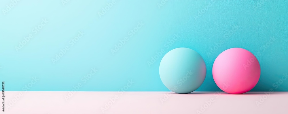 Poster Vivid gradient concept. Two colorful spheres on a minimalist background create an aesthetic design.