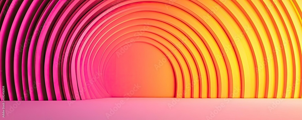 Poster Vivid gradient concept. Vibrant abstract background with colorful concentric circles in pink and orange shades.