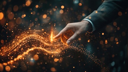 Innovation, Technology, and the Future: A Hand Guiding Golden Energy Waves