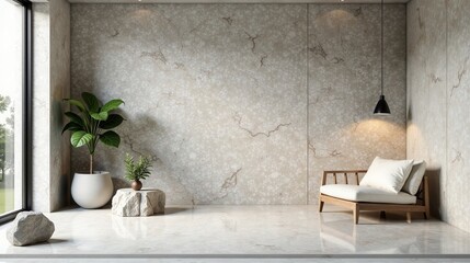 Serene Minimalist Interior Design Featuring a Modern Chaise Lounge and Natural Elements