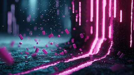 A digital barrier with glowing lines and force fields, blocking a malicious code injection attempt visualized as a stream of harmful data.