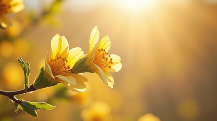 Fototapeta premium Bright yellow flowers bathed in sunlight, creating a warm and inviting spring atmosphere