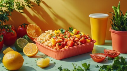 Naklejka premium Vibrant food photography mockup for a diabetes meal delivery service