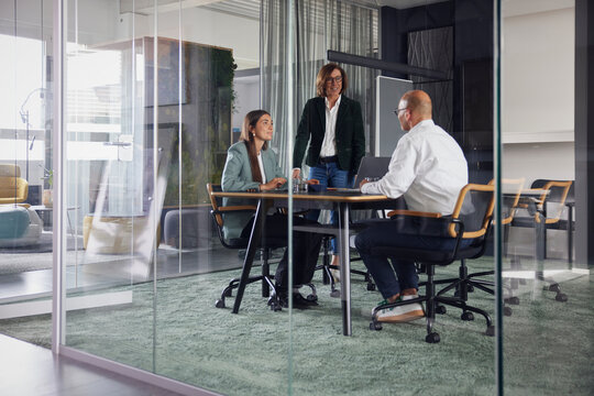 Business colleagues having meeting in cabin at office - Powered by Adobe