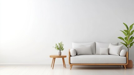 Stylish Minimalist Living Room with Modern Couch and Green Plant