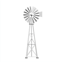 A windmill-powered irrigation system, renewable energy in agriculture, vintage sketch style, monochrome, isolated on white background