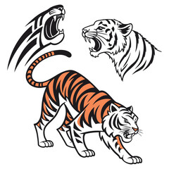 Obraz premium New Silhouette set of various poses of the tiger icon set