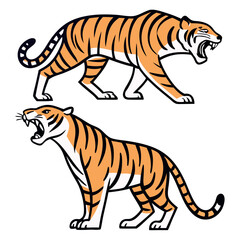 New Silhouette set of various poses of the tiger icon set