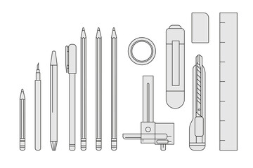 Stationery png outline sticker illustration set