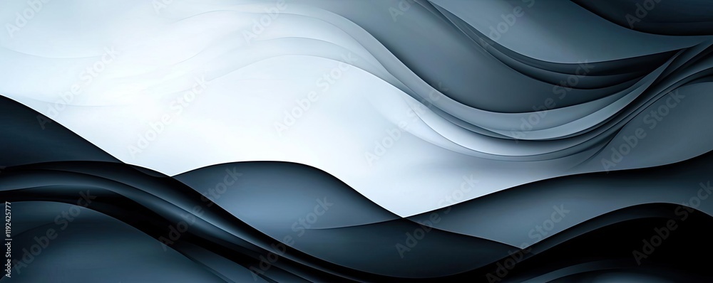 Poster Cloudy abstract background concept. Abstract waves in black and white create a smooth, calm background for various designs.