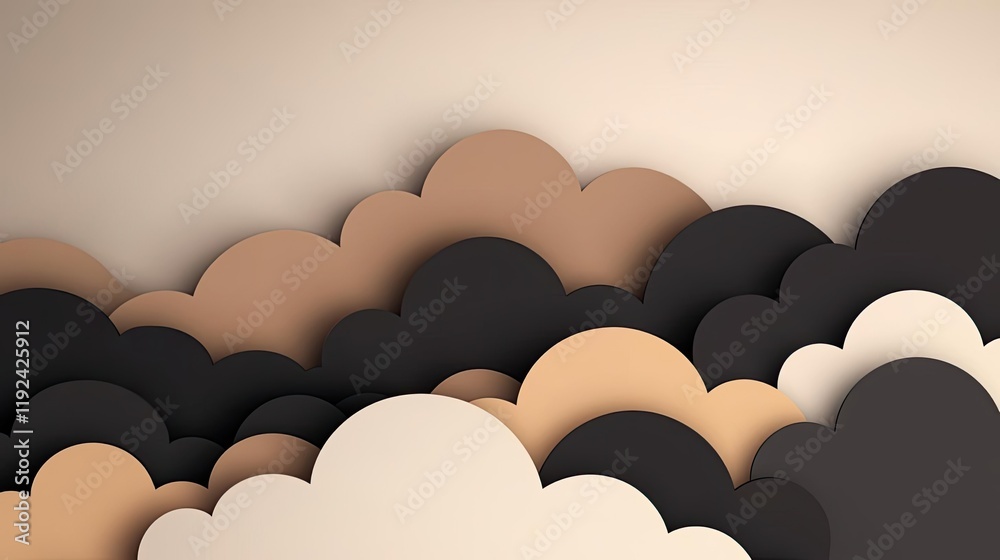 Aufkleber Cloudy abstract background concept. Stylish abstract design featuring layered paper clouds in various earthy tones.