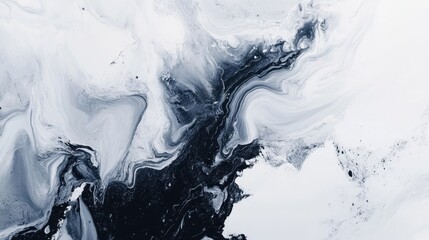 Abstract Monochromatic Ink Swirls and Textures in Shades of Gray and White, Fluid Art Background.