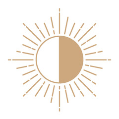Gold sun png clipart, mystic line art style for planner, transparent background