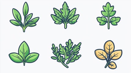 Cleanline herb icons with subtle gradients in various styles