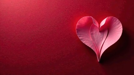 A Delicate Pink Paper Heart on a Rich Crimson Background, a Symbol of Love and Affection