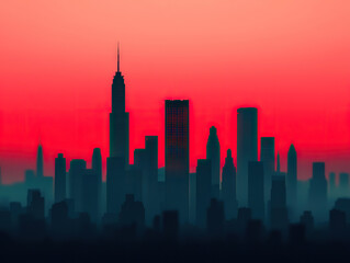 Obraz premium vibrant city skyline silhouetted against dramatic red and orange sunset, evoking awe