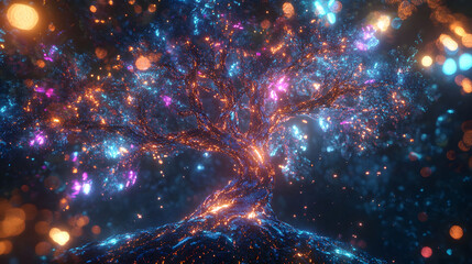 Obraz premium Luminous Celestial Tree: A Digital Fantasy