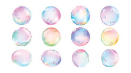 PNG Colorful iridescent soap bubbles collection on transparent background