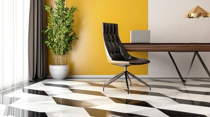 Modern Office Interior with Stylish Chair and Decorative Plant