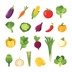 Vector Set of Colorful Vegetables Illustration for Organic Food Promotion