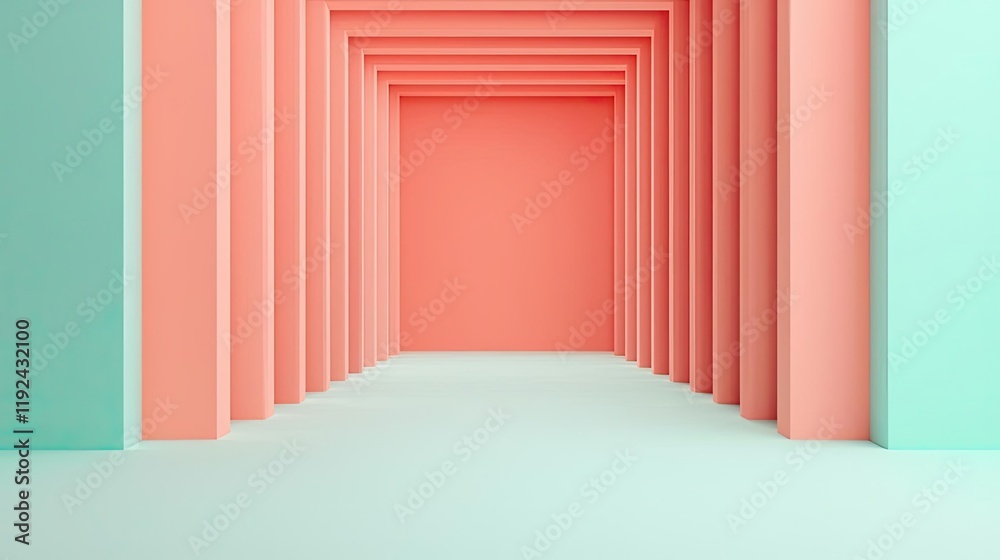 Poster Triangle abstract background concept. A modern corridor with pastel-colored walls creating a serene and inviting space.