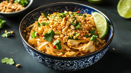 Delicious Pad Thai Noodles with Chicken and Peanuts