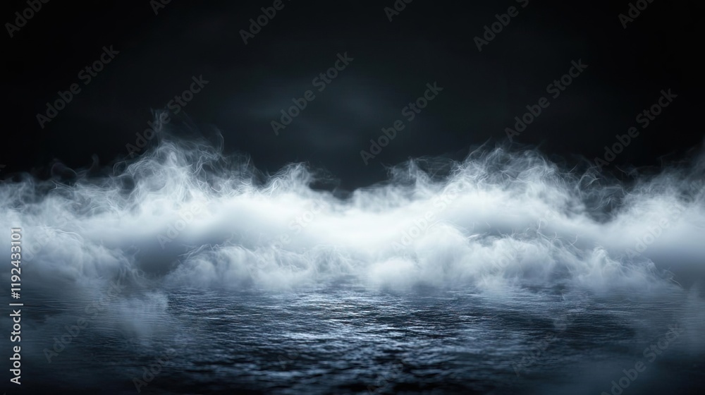Poster Cloudy abstract background concept. Dark and moody sea waves covered in thick fog creating an atmospheric marine scene.