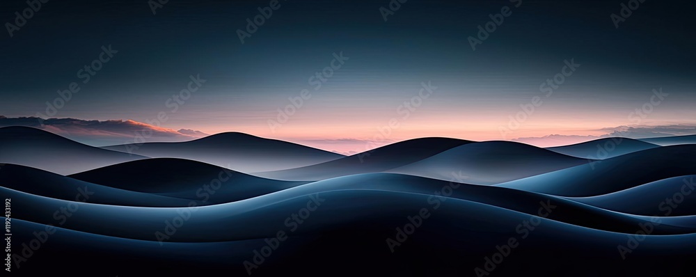 Aufkleber Cloudy abstract background concept. Serene abstract landscape with gentle rolling waves under a soft twilight sky.