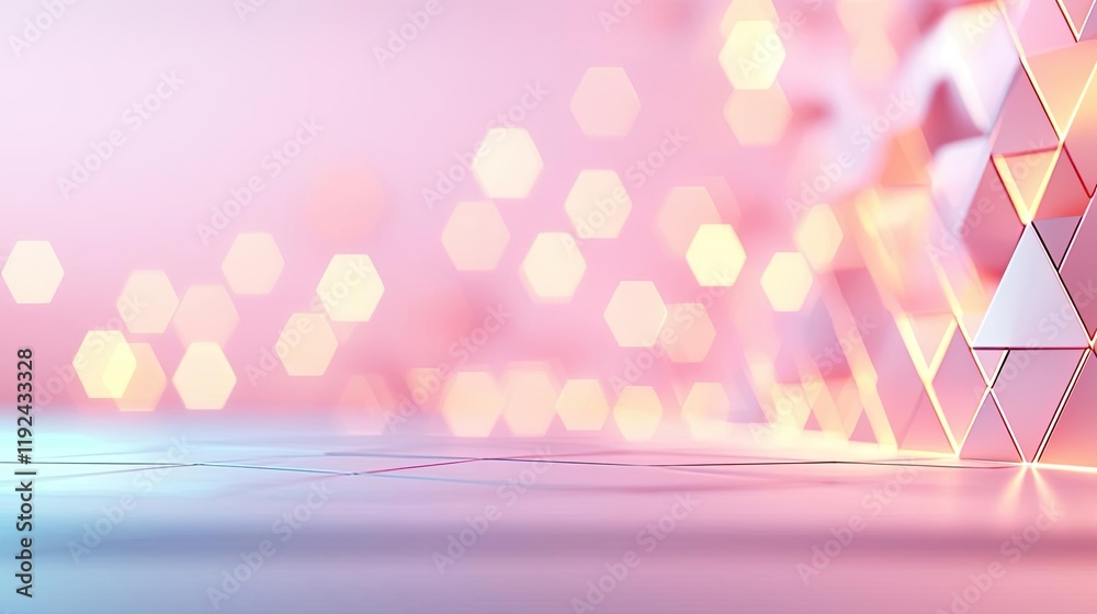 Aufkleber Triangle abstract background concept. Abstract geometric shapes with soft pastel colors and glowing lights creating depth.