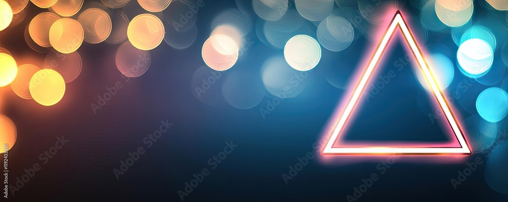 Poster Triangle abstract background concept. Abstract neon triangle with colorful bokeh background, perfect for modern designs.