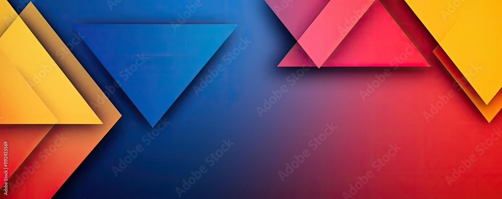 Poster triangle abstract background concept. vibrant geometric shapes in blue, red, and yellow create a mod