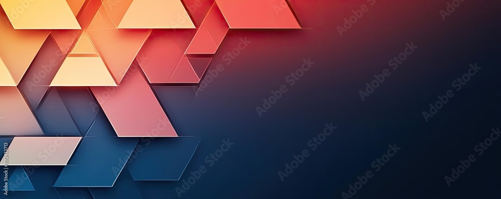 Poster triangle abstract background concept. colorful geometric design featuring layered shapes on a dark b