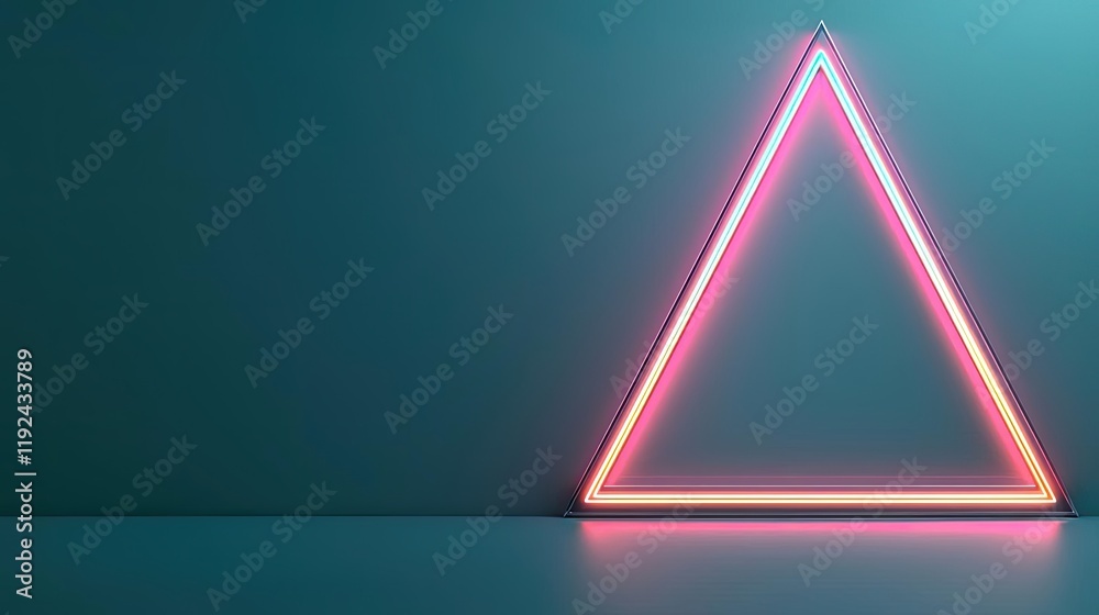 Poster triangle abstract background concept. vibrant neon triangle against a dark wall, perfect for modern 