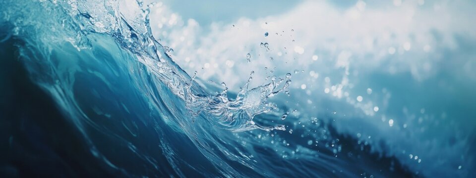 Water wave background with dynamic splash showcasing vitality and freshness in vibrant blue and white tones