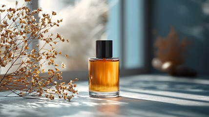 Perfume Bottle with Blurred Background and Copy Space for Text