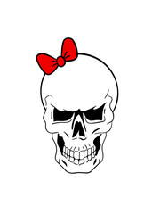 Minimalistic Skull with Red Bow - Bold and Playful Illustration