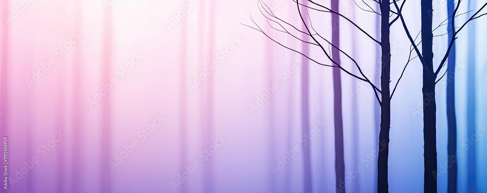 Poster Blurred abstract background idea. Ethereal forest scene with colorful hues creating a serene, dreamlike atmosphere.