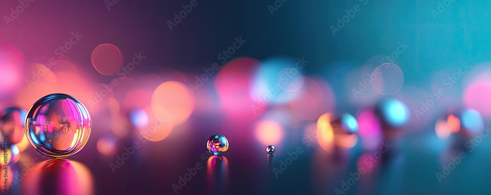 Poster Blurred abstract background idea. Colorful reflections in glass marbles create a vibrant and artistic visual.