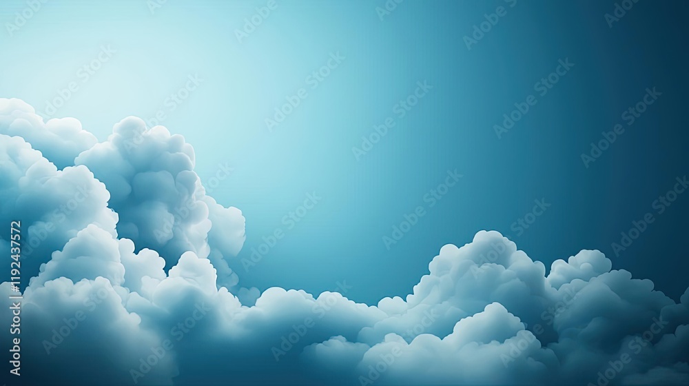 Poster Cloudy abstract background concept. A calming blue sky with soft, fluffy clouds creating a serene atmosphere.