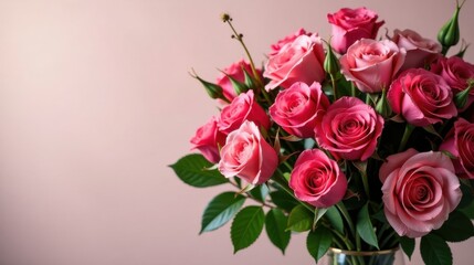 A Delicate Bouquet of Pink Roses in a Glass Vase, a Symbol of Love and Affection, Perfect for Romantic Occasions or Expressions of Care