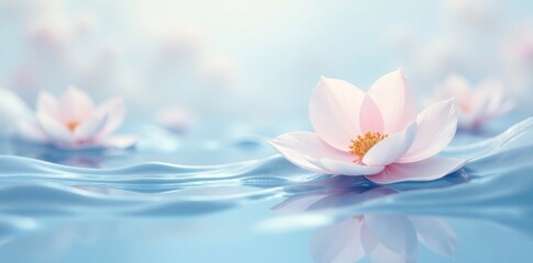 Serene Blossom Floating on Tranquil Water Surface, Gentle Ripples Reflecting Delicate Petals